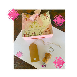 Champagne Cork Key Chain with Gift Bag and Card